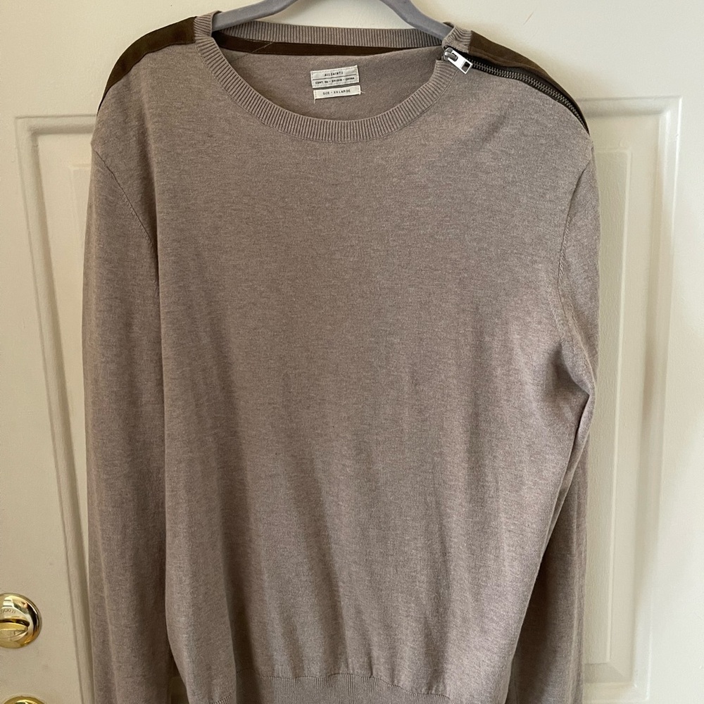 All Saints Cashmere Sweater with Leather Shoulder Detail